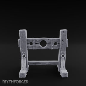 Iron-Riveted Grain-Split Punishment Stocks Miniature for Dungeons and Dragons, Pathfinder or other TTRPGs