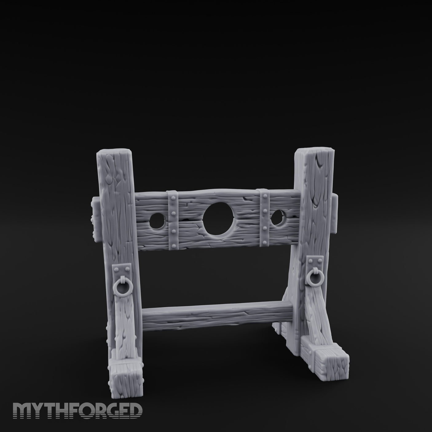 Iron-Riveted Grain-Split Punishment Stocks Miniature for Dungeons and Dragons, Pathfinder or other TTRPGs