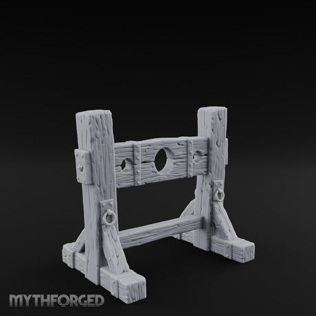 Iron-Riveted Grain-Split Punishment Stocks Miniature for Dungeons and Dragons, Pathfinder or other TTRPGs