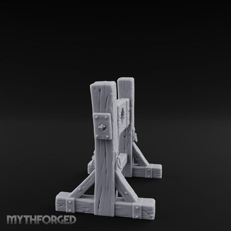 Iron-Riveted Grain-Split Punishment Stocks Miniature for Dungeons and Dragons, Pathfinder or other TTRPGs