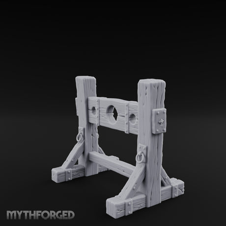 Iron-Riveted Grain-Split Punishment Stocks Miniature for Dungeons and Dragons, Pathfinder or other TTRPGs