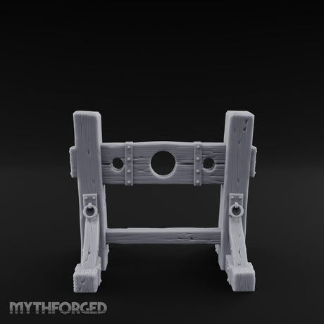 Iron-Riveted Grain-Split Punishment Stocks Miniature for Dungeons and Dragons, Pathfinder or other TTRPGs