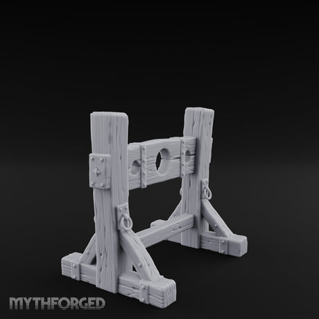 Iron-Riveted Grain-Split Punishment Stocks Miniature for Dungeons and Dragons, Pathfinder or other TTRPGs