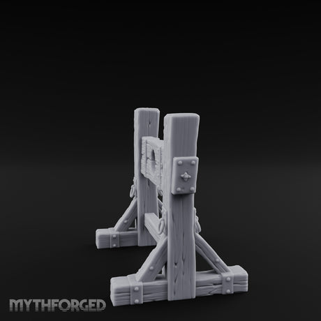 Iron-Riveted Grain-Split Punishment Stocks Miniature for Dungeons and Dragons, Pathfinder or other TTRPGs