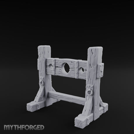 Iron-Riveted Grain-Split Punishment Stocks Miniature for Dungeons and Dragons, Pathfinder or other TTRPGs