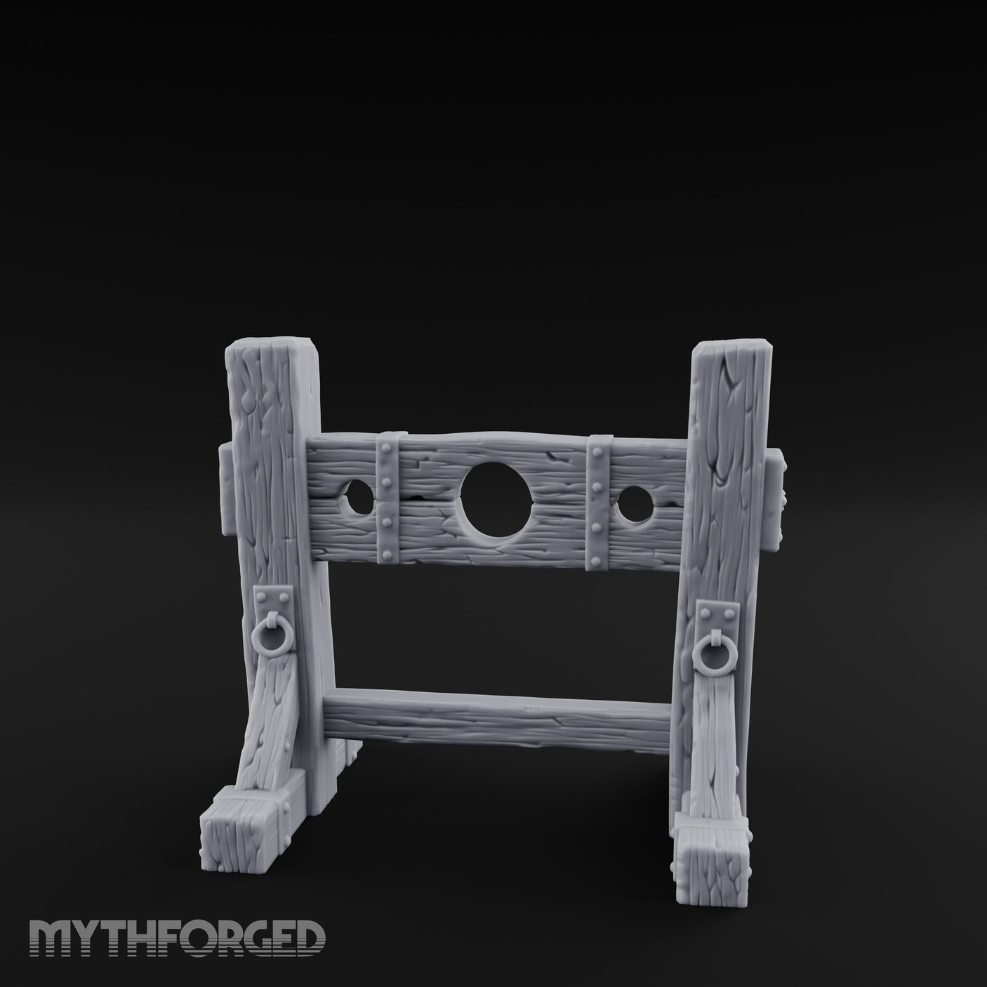 Iron-Riveted Grain-Split Punishment Stocks Miniature for Dungeons and Dragons, Pathfinder or other TTRPGs
