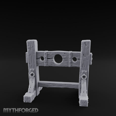 Iron-Riveted Grain-Split Punishment Stocks Miniature for Dungeons and Dragons, Pathfinder or other TTRPGs