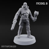 Not Here for Small Talk Human Gas-Masked Sci-Fi Soldiers — B · Chainsword and Pistol + Mace and Pistol + Knife and Pistol + Chainsword and Raised Pistol + Mace and Raised Pistol + Gun 7