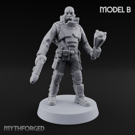 Not Here for Small Talk Human Gas-Masked Sci-Fi Soldiers — B · Chainsword and Pistol + Mace and Pistol + Knife and Pistol + Chainsword and Raised Pistol + Mace and Raised Pistol + Gun 7