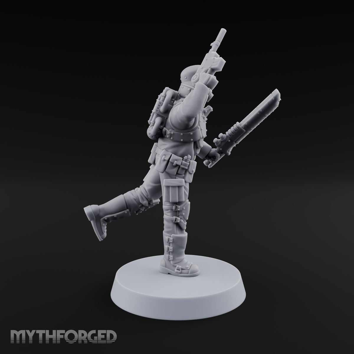 Not Here for Small Talk Human Sci-Fi Soldier D — Chainsword and Raised Pistol