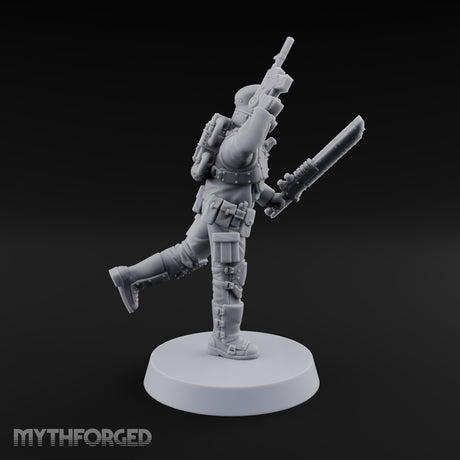Not Here for Small Talk Human Sci-Fi Soldier D — Chainsword and Raised Pistol