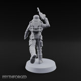 Not Here for Small Talk Human Sci-Fi Soldier D — Chainsword and Raised Pistol