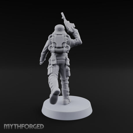 Not Here for Small Talk Human Sci-Fi Soldier D — Chainsword and Raised Pistol