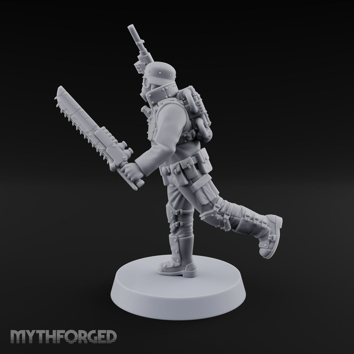 Not Here for Small Talk Human Sci-Fi Soldier D — Chainsword and Raised Pistol