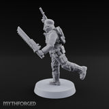 Not Here for Small Talk Human Sci-Fi Soldier D — Chainsword and Raised Pistol