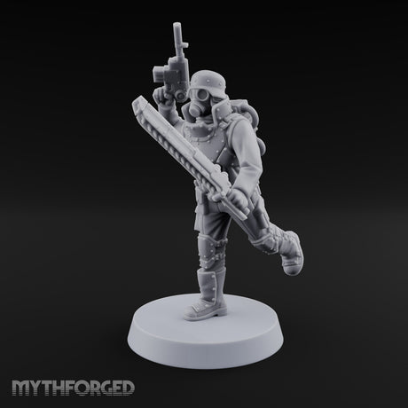 Not Here for Small Talk Human Sci-Fi Soldier D — Chainsword and Raised Pistol