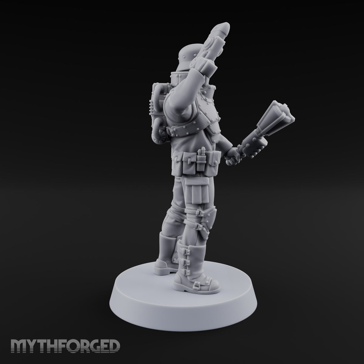 Not Here for Small Talk Human Sci-Fi Soldier E — Mace and Raised Pistol