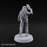 Not Here for Small Talk Human Sci-Fi Soldier E — Mace and Raised Pistol