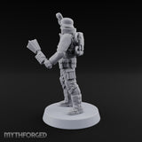 Not Here for Small Talk Human Sci-Fi Soldier E — Mace and Raised Pistol