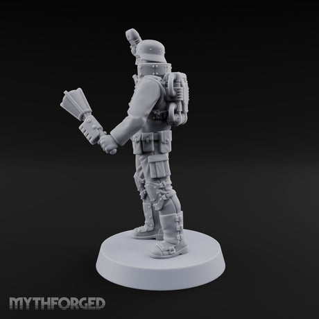 Not Here for Small Talk Human Sci-Fi Soldier E — Mace and Raised Pistol