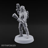 Not Here for Small Talk Human Sci-Fi Soldier E — Mace and Raised Pistol