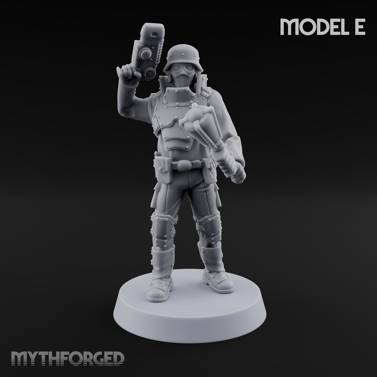 Not Here for Small Talk Human Gas-Masked Sci-Fi Soldiers — E · Chainsword and Pistol + Mace and Pistol + Knife and Pistol + Chainsword and Raised Pistol + Mace and Raised Pistol + Gun 7