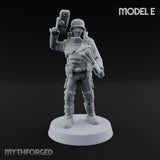 Not Here for Small Talk Human Sci-Fi Soldier E — Mace and Raised Pistol