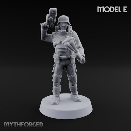 Not Here for Small Talk Human Sci-Fi Soldier E — Mace and Raised Pistol