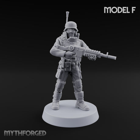 Not Here for Small Talk Human Gas-Masked Sci-Fi Soldiers — F · Chainsword and Pistol + Mace and Pistol + Knife and Pistol + Chainsword and Raised Pistol + Mace and Raised Pistol + Gun 7