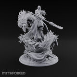 Stands Tall on Coiled Fury Human Bearded Warrior with Glaive and Coiled Eastern Dragon
