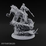 Stands Tall on Coiled Fury Human Bearded Warrior with Glaive and Coiled Eastern Dragon