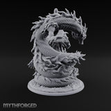Stands Tall on Coiled Fury Human Bearded Warrior with Glaive and Coiled Eastern Dragon
