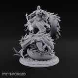 Stands Tall on Coiled Fury Human Bearded Warrior with Glaive and Coiled Eastern Dragon