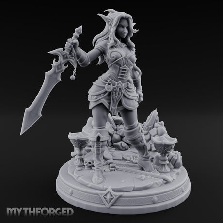 Jagged Blade Raised Smirking Elf Warrior — 75mm
