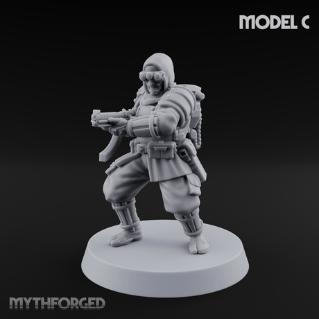 Weird War Japanese Ninja SMG Gunners C Miniature for Dungeons and Dragons, Pathfinder or other TTRPGs