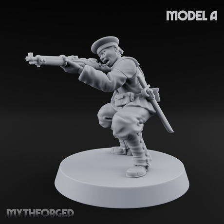 Weird War Japanese Aiming Riflemen A Miniature for Dungeons and Dragons, Pathfinder or other TTRPGs