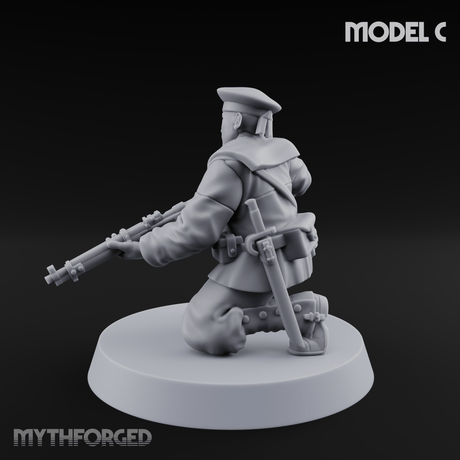 Weird War Japanese Aiming Riflemen C Miniature for Dungeons and Dragons, Pathfinder or other TTRPGs