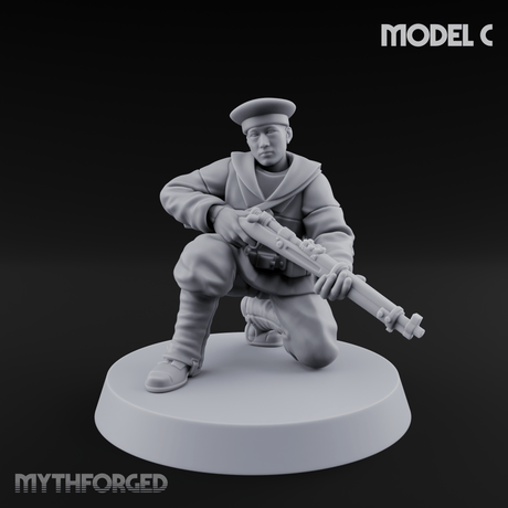 Weird War Japanese Aiming Riflemen C Miniature for Dungeons and Dragons, Pathfinder or other TTRPGs