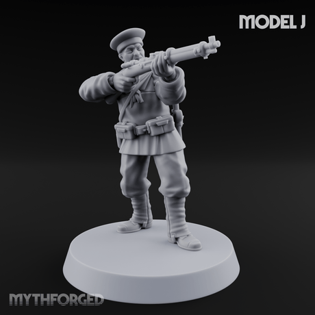 Weird War Japanese Aiming Riflemen J Miniature for Dungeons and Dragons, Pathfinder or other TTRPGs