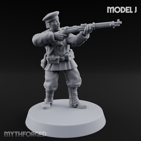 Weird War Japanese Aiming Riflemen J Miniature for Dungeons and Dragons, Pathfinder or other TTRPGs