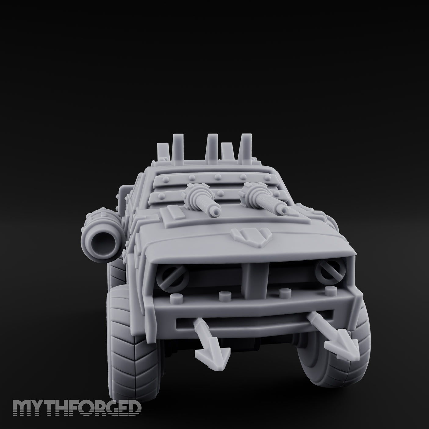 Dual-Cannon Anchor-Hooked Wasteland Gun Truck Miniature for Dungeons and Dragons, Pathfinder or other TTRPGs