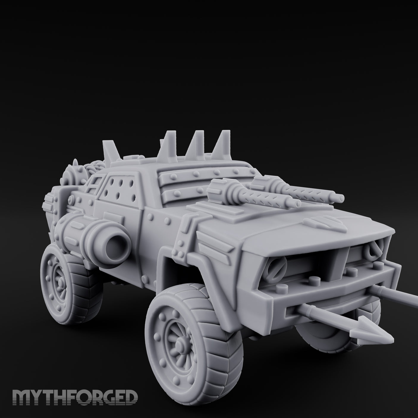 Dual-Cannon Anchor-Hooked Wasteland Gun Truck Miniature for Dungeons and Dragons, Pathfinder or other TTRPGs