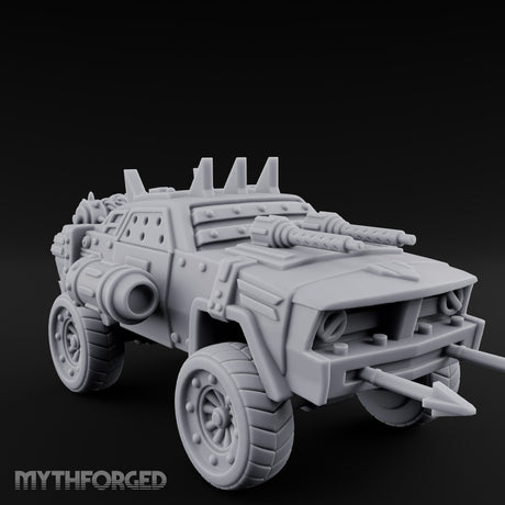Dual-Cannon Anchor-Hooked Wasteland Gun Truck Miniature for Dungeons and Dragons, Pathfinder or other TTRPGs