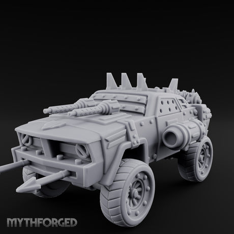 Dual-Cannon Anchor-Hooked Wasteland Gun Truck Miniature for Dungeons and Dragons, Pathfinder or other TTRPGs