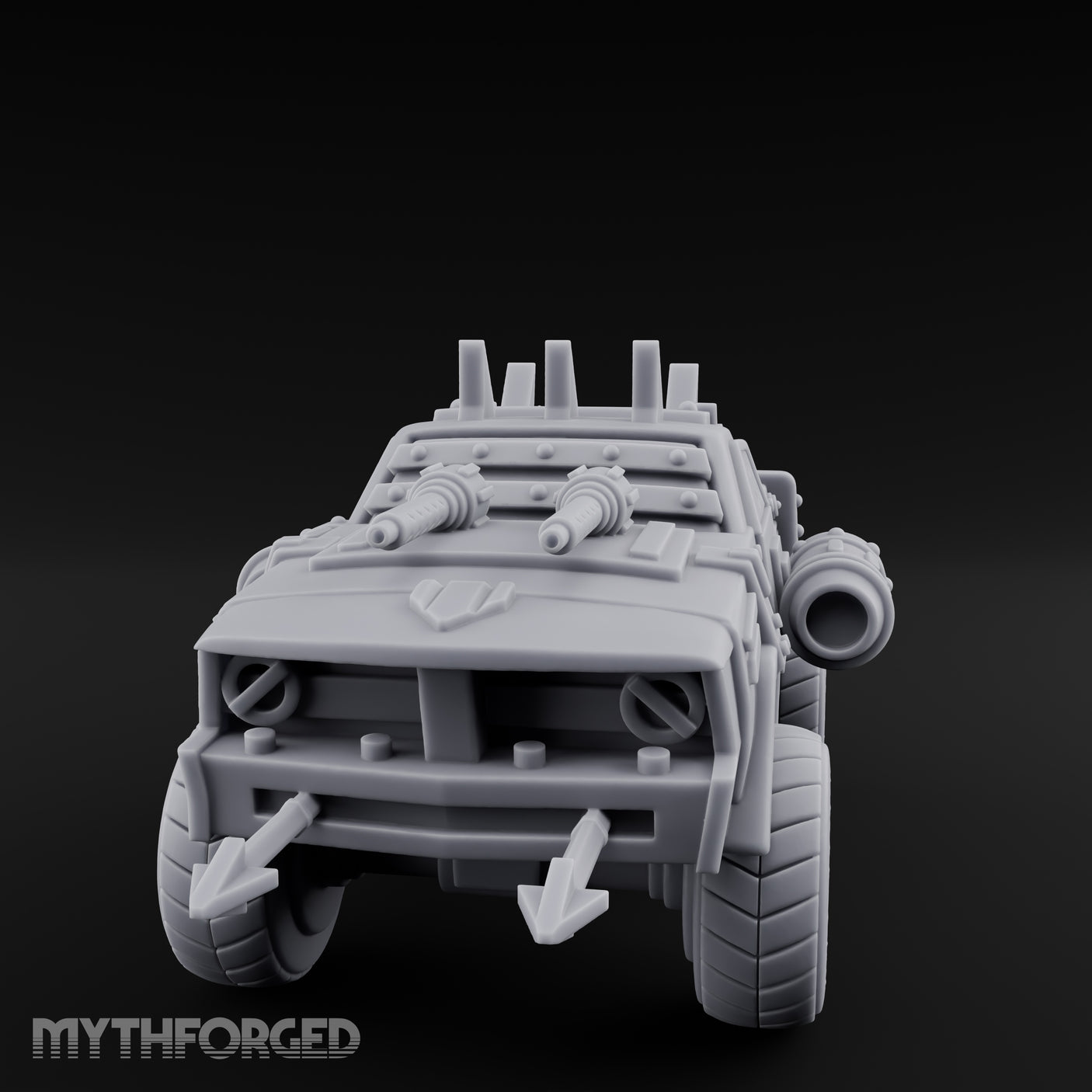 Dual-Cannon Anchor-Hooked Wasteland Gun Truck Miniature for Dungeons and Dragons, Pathfinder or other TTRPGs