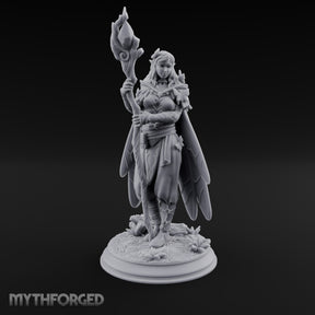 Staff Raising Fairy Sorceress Miniature for Dungeons and Dragons, Pathfinder or other TTRPGs