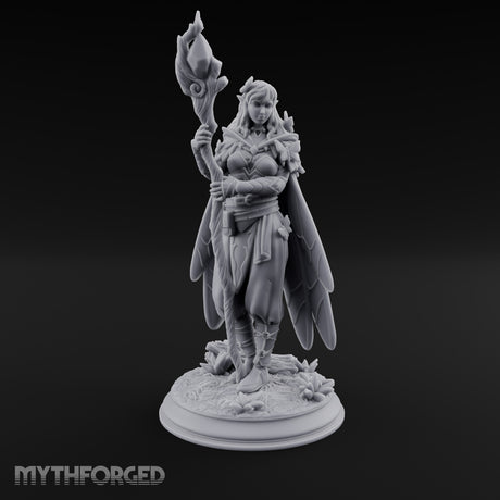Staff Raising Fairy Sorceress Miniature for Dungeons and Dragons, Pathfinder or other TTRPGs
