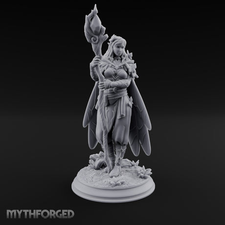 Staff Raising Fairy Sorceress Miniature for Dungeons and Dragons, Pathfinder or other TTRPGs