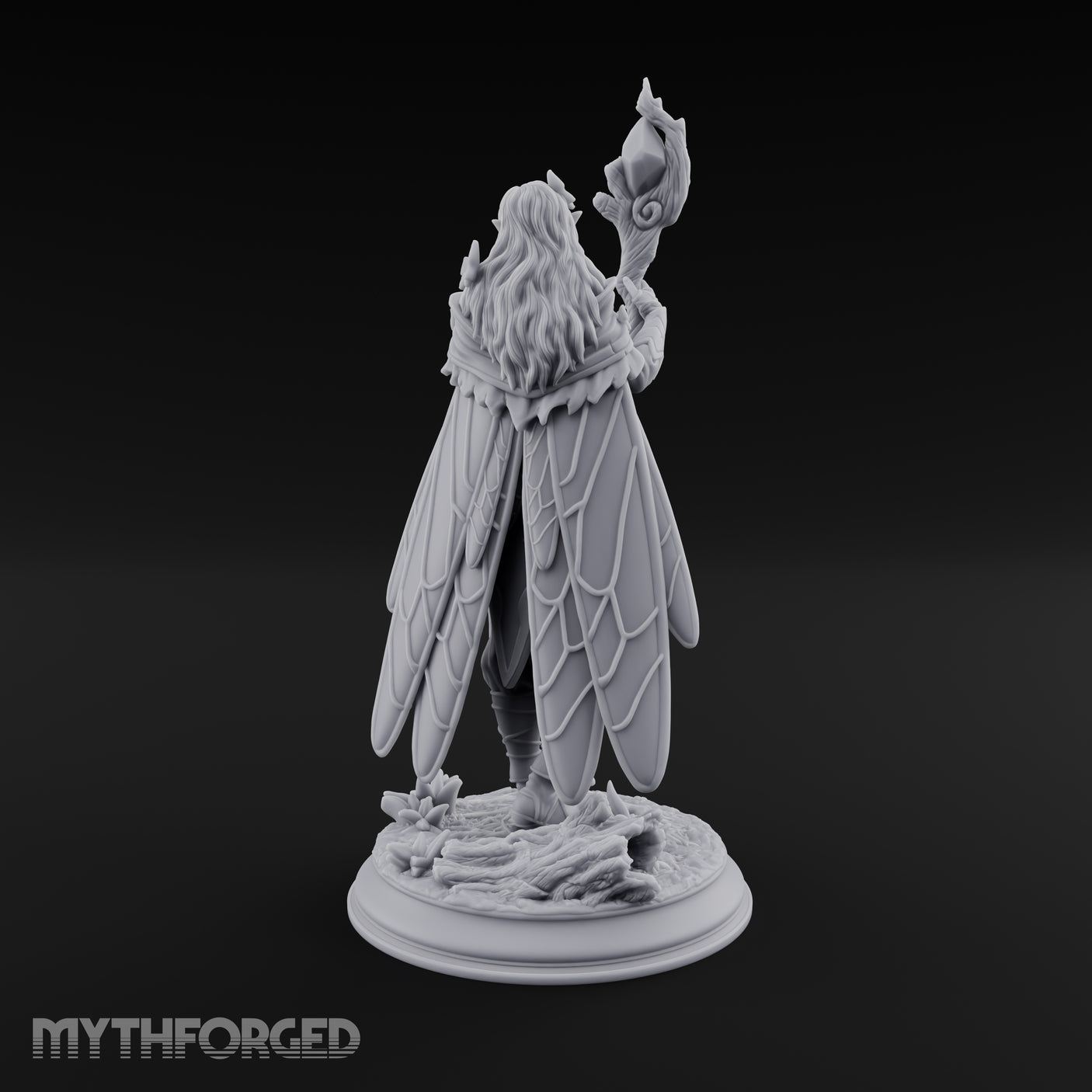 Staff Raising Fairy Sorceress Miniature for Dungeons and Dragons, Pathfinder or other TTRPGs