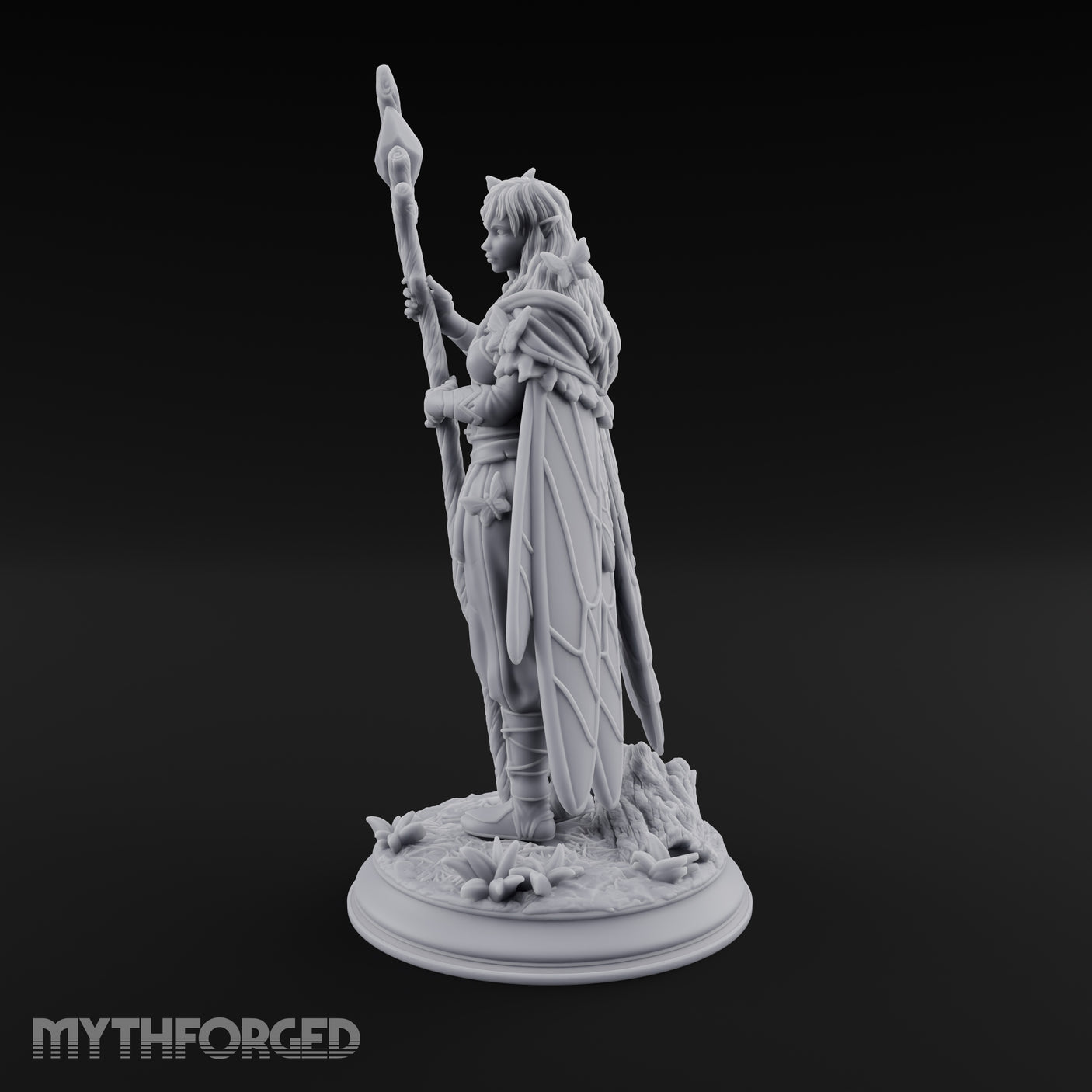 Staff Raising Fairy Sorceress Miniature for Dungeons and Dragons, Pathfinder or other TTRPGs